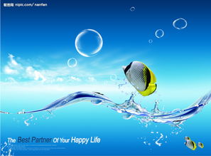 创意设计 水珠 水滴 泡泡 蓝天白云 韩国平面广告PSD模板